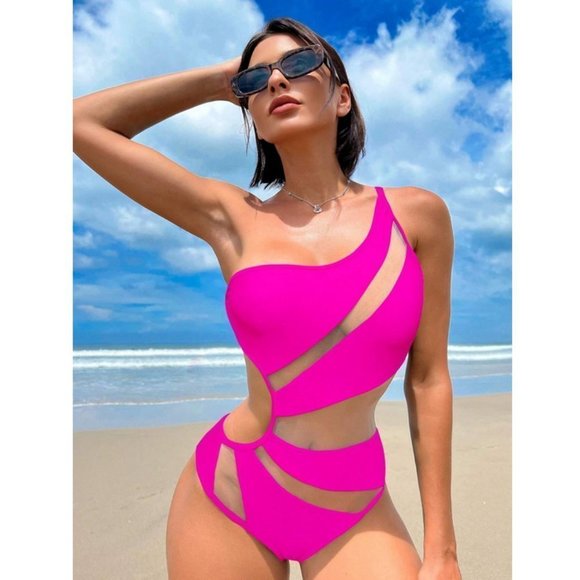 MODA ME COUTURE Other - Mesh cutouts one shoulder one piece swimsuit Pink